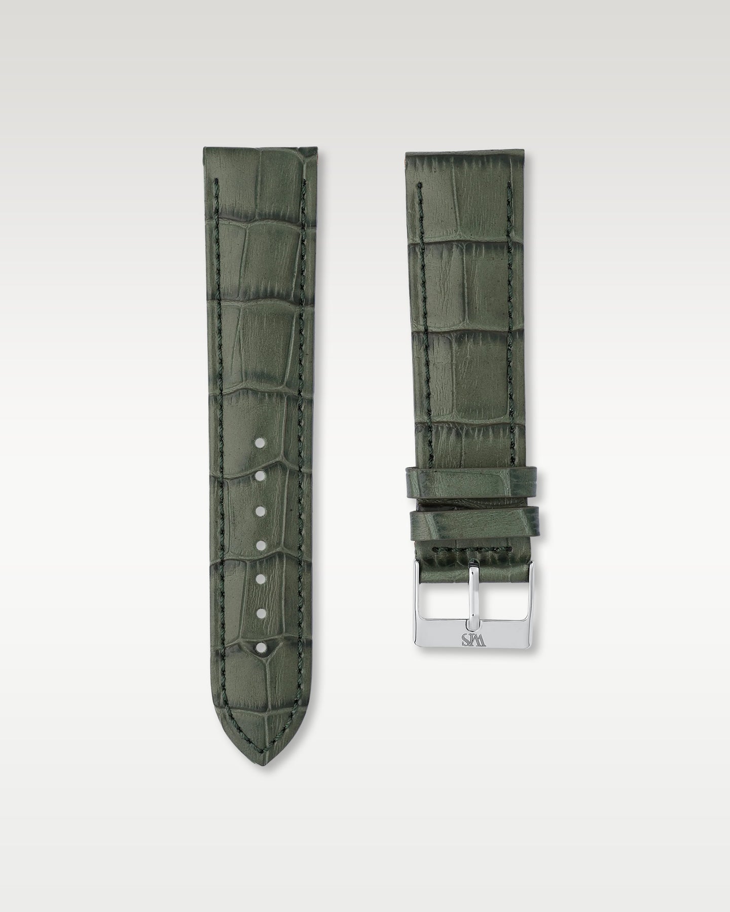 WISSTRAPS 22mm Emerald Green Italian alligator embossed leather watch strap with tonal hand stitching and a steel pin buckle
