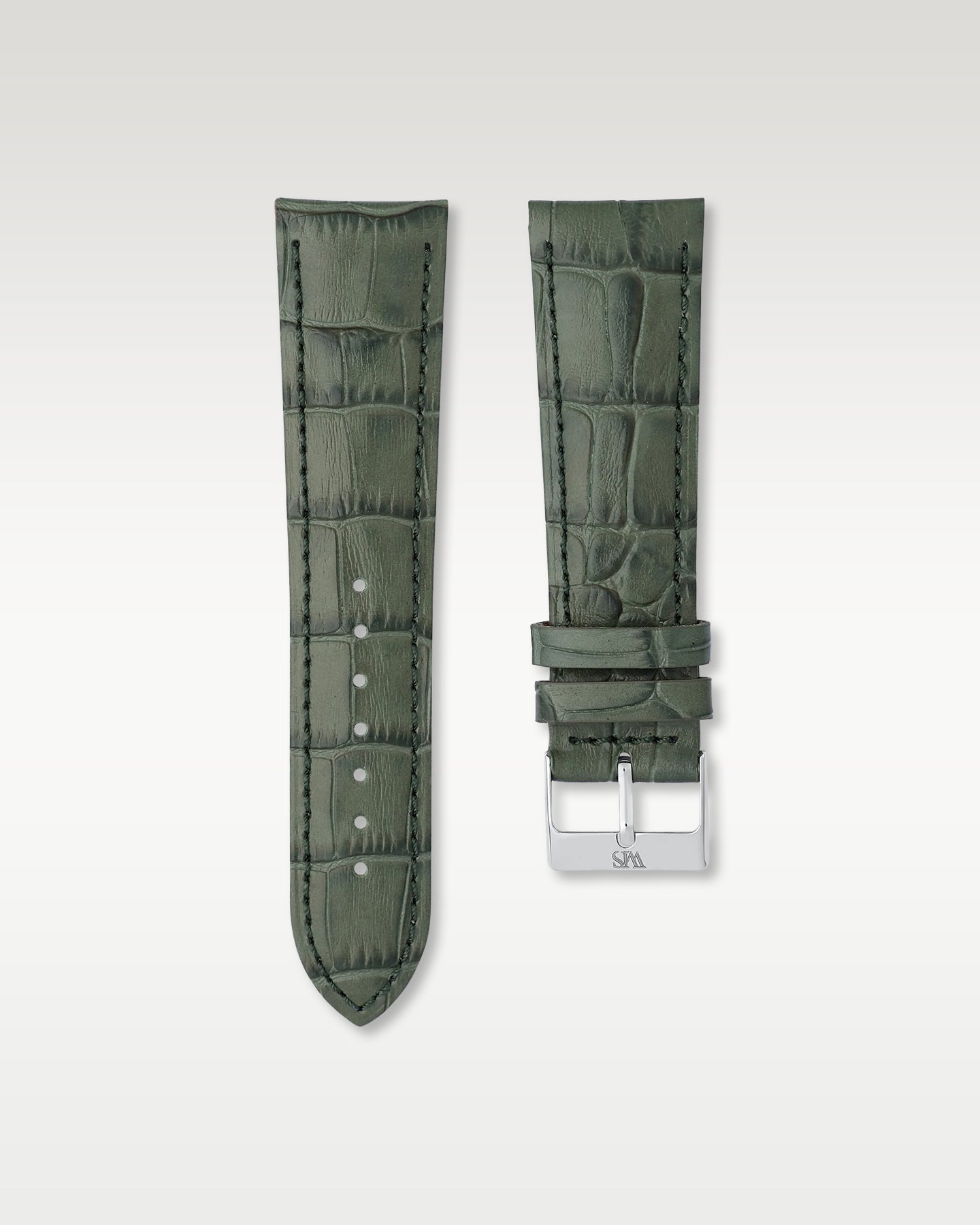 WISSTRAPS 24mm Emerald Green Italian alligator embossed leather watch strap with tonal stitching and a stainless steel buckle