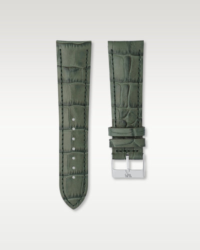 WISSTRAPS 24mm Emerald Green Italian alligator embossed leather watch strap with tonal stitching and a stainless steel buckle