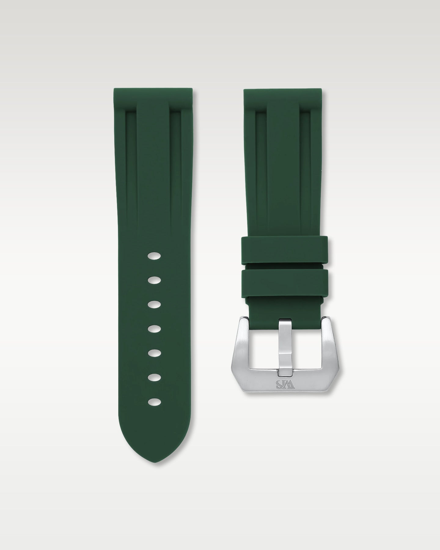 WISSTRAPS 22mm Forest Green calibrated rubber watch strap featuring a flush case fit and brushed stainless steel buckle
