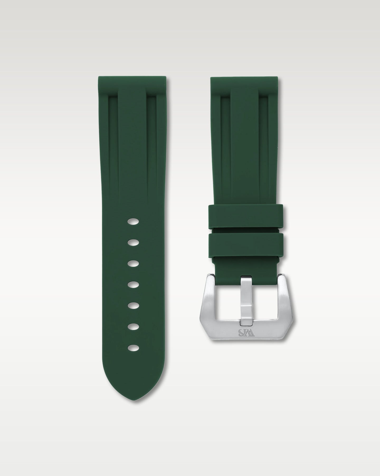 WISSTRAPS 24mm Forest Green calibrated rubber watch strap featuring a flush case fit and brushed stainless steel buckle