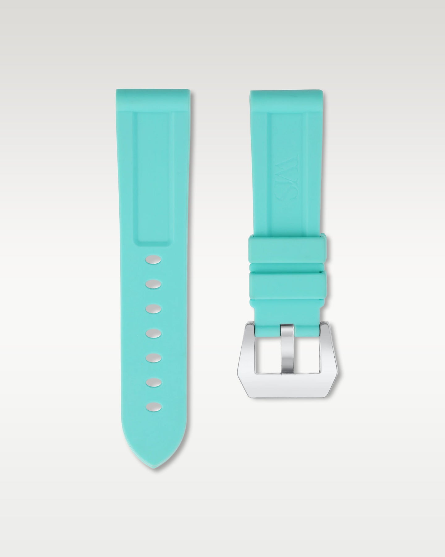 Pair view of WISSTRAPS 24mm Glacier Blue calibrated rubber watch strap showing seamless case alignment and spring bars