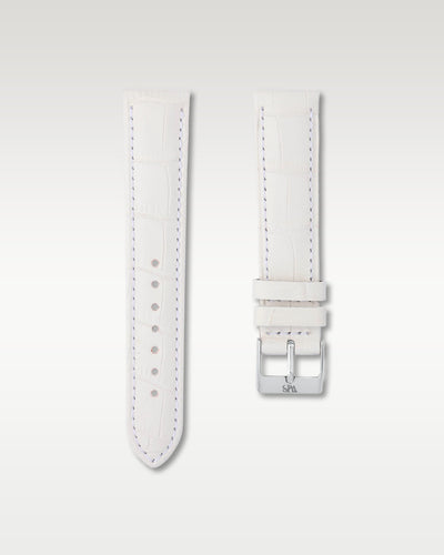 WISSTRAPS 20mm Ivory White Italian alligator embossed leather watch strap featuring light accent stitching and a stainless steel buckle