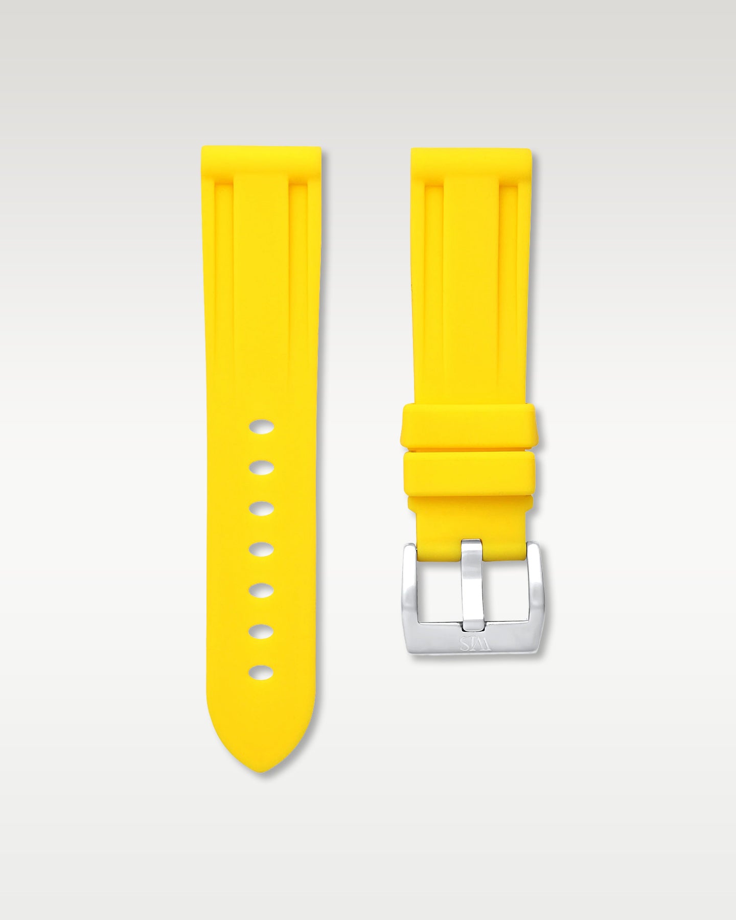 WISSTRAPS 22mm Lemon Yellow calibrated rubber watch strap featuring a flush case fit and brushed stainless steel buckle
