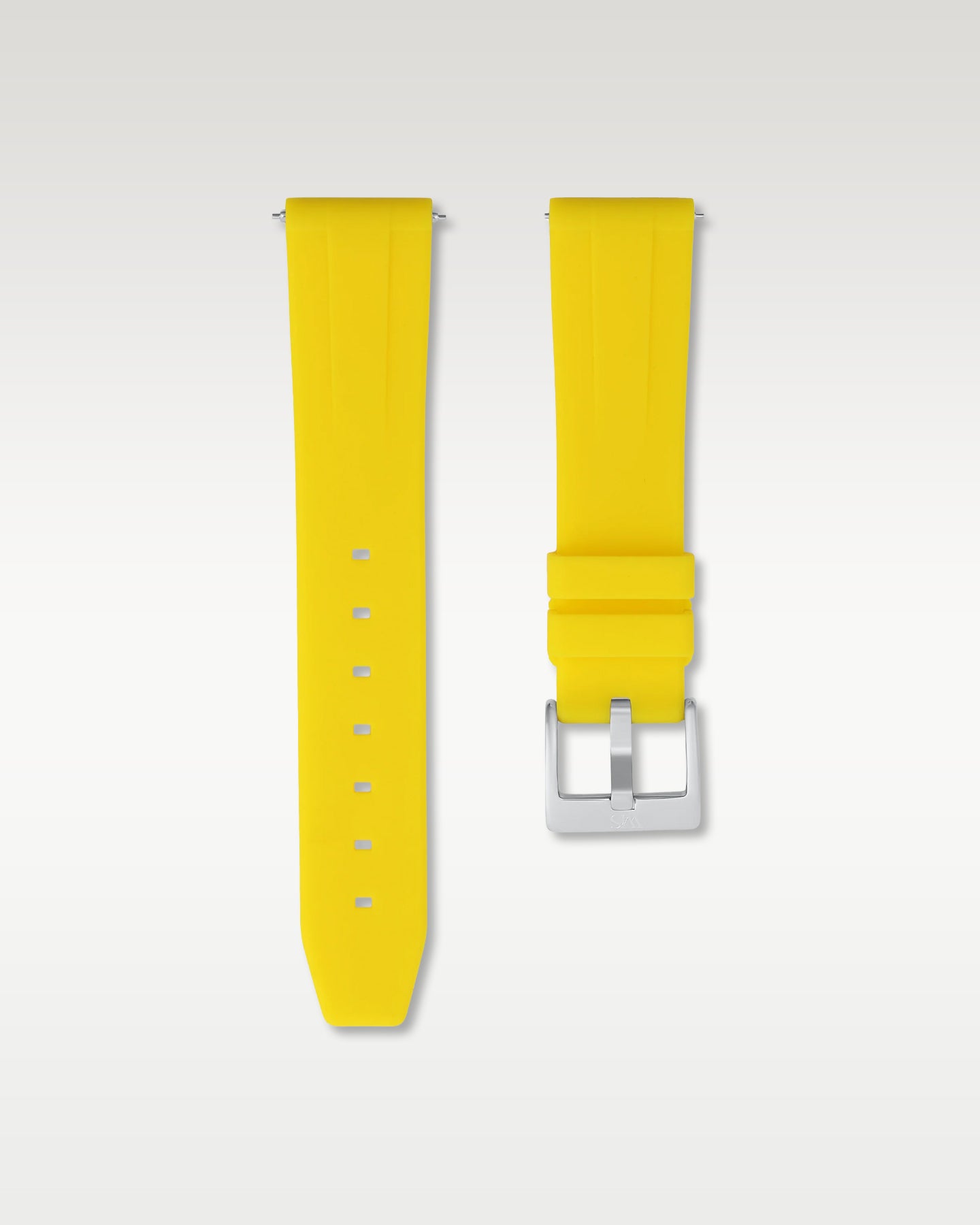 WISSTRAPS 20mm Lemon Yellow quick release rubber watch strap featuring a straight lug fit and brushed stainless steel buckle