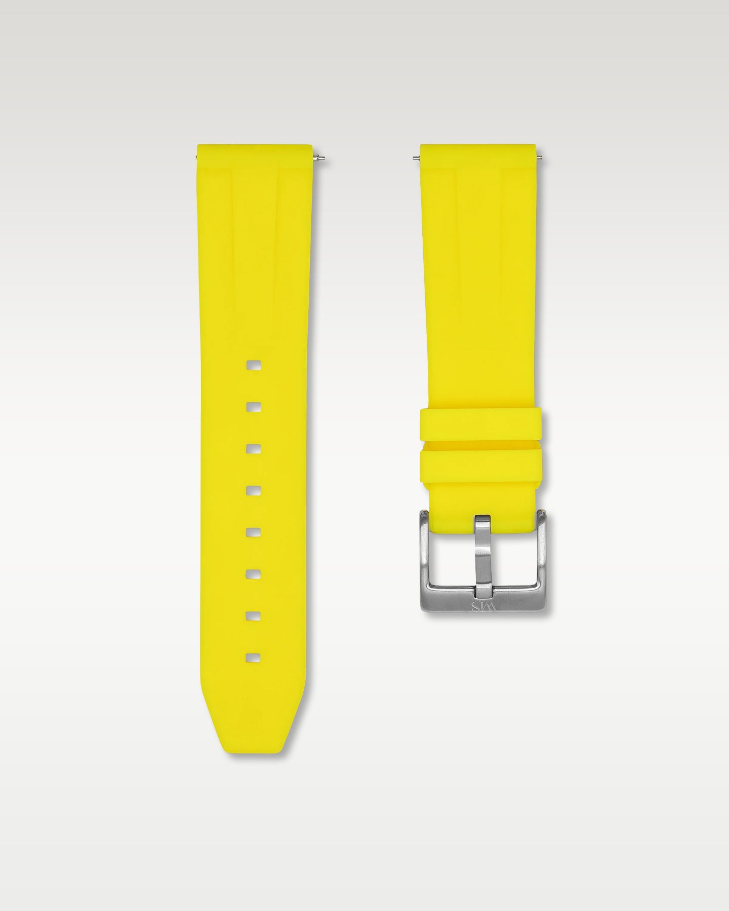 WISSTRAPS 22mm Lemon Yellow quick release rubber watch strap featuring a straight lug fit and brushed stainless steel buckle