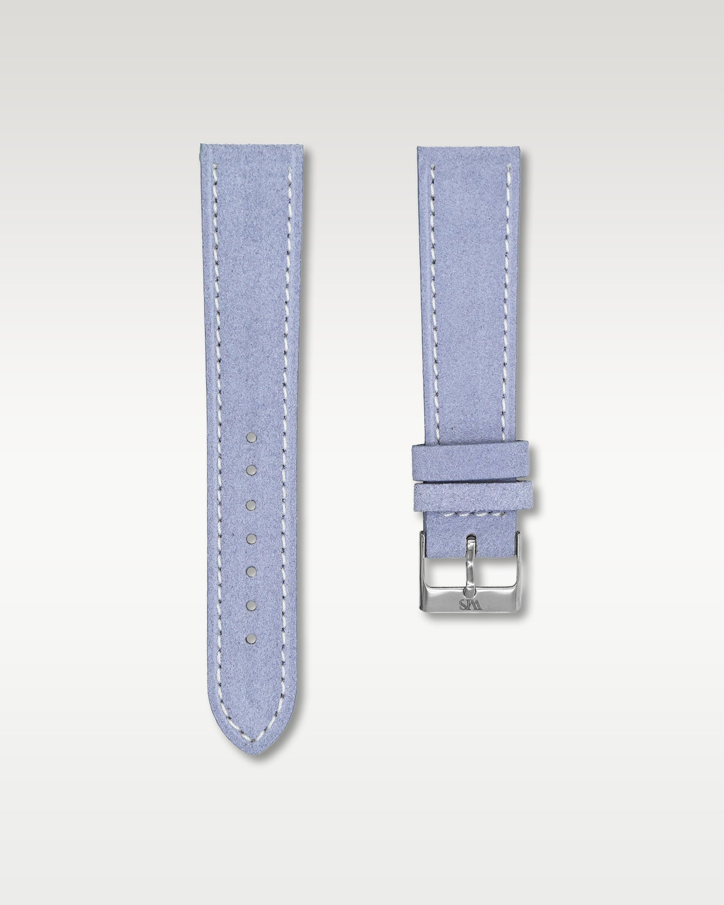 WISSTRAPS 20mm Lilac soft Italian suede leather watch strap featuring light contrast perimeter stitching and a brushed stainless steel buckle
