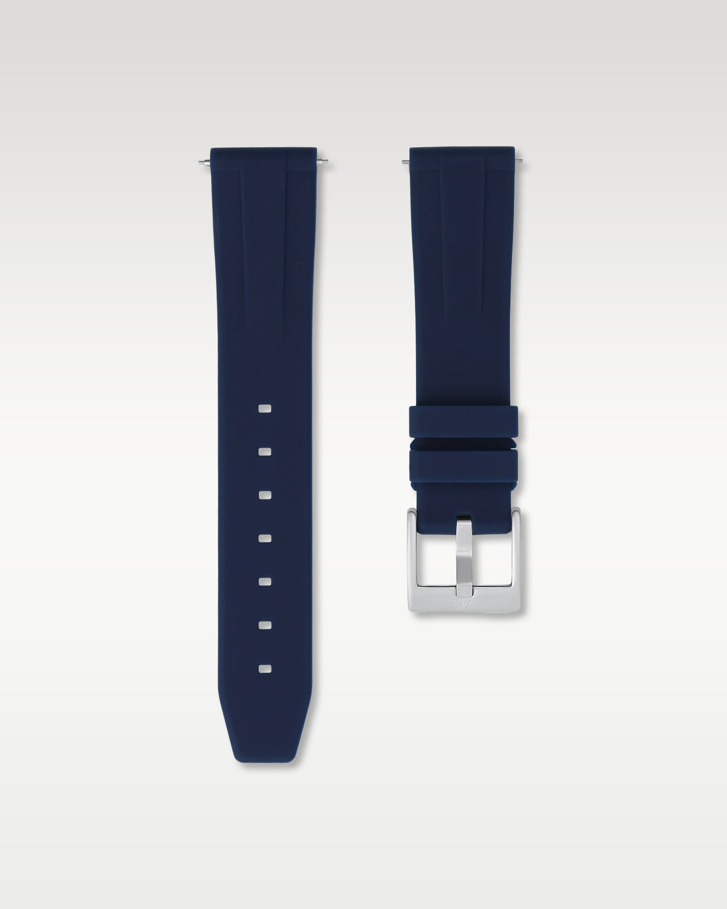 WISSTRAPS 20mm Marine Blue quick release rubber watch strap featuring a straight lug fit and brushed stainless steel buckle