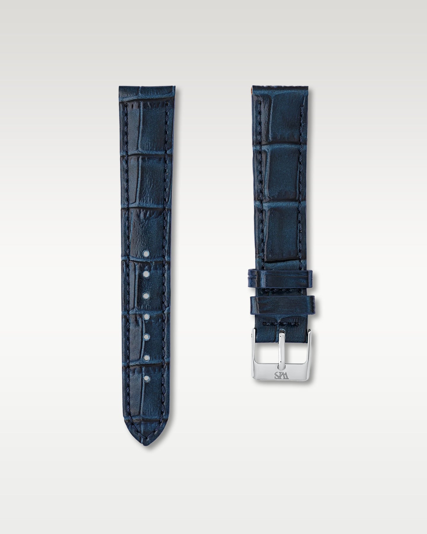 WISSTRAPS 18mm Midnight Blue Italian alligator embossed leather watch strap featuring tonal stitching and a stainless steel buckle