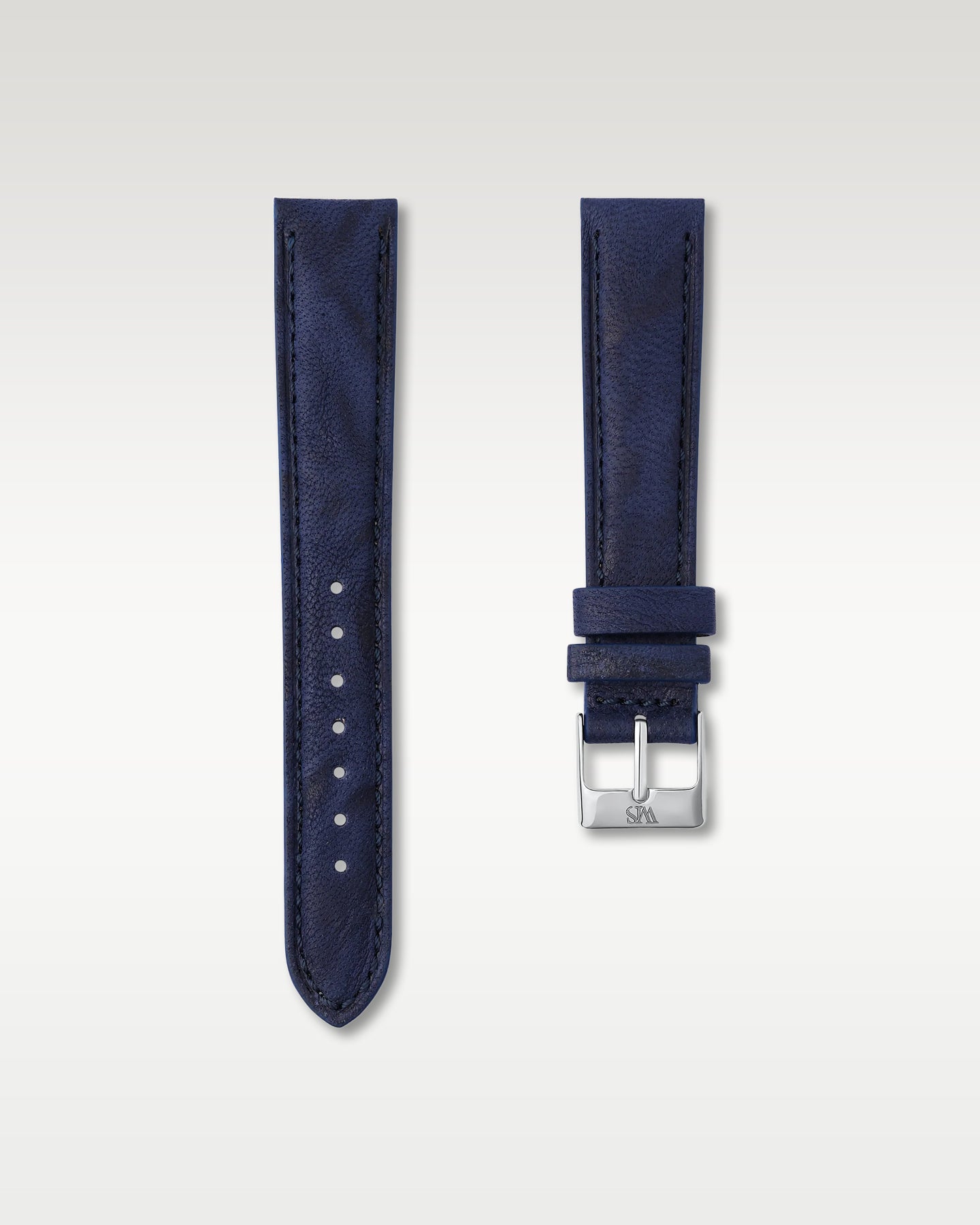 WISSTRAPS 18mm Midnight Blue Italian calf leather watch strap featuring tonal stitching and a polished stainless steel buckle