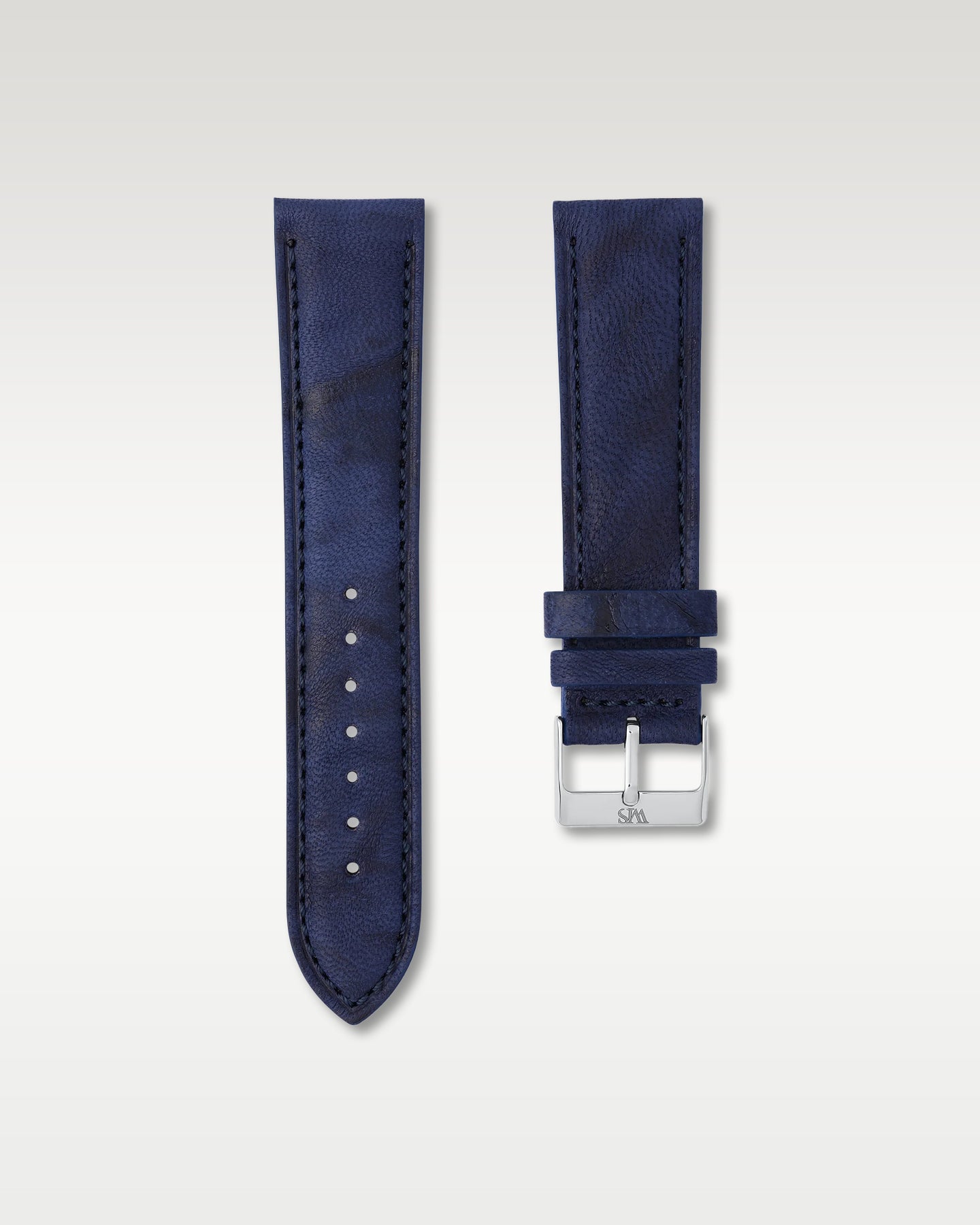 WISSTRAPS 22mm Midnight Blue Italian calf leather watch strap featuring subtle color marble effect and brushed steel buckle