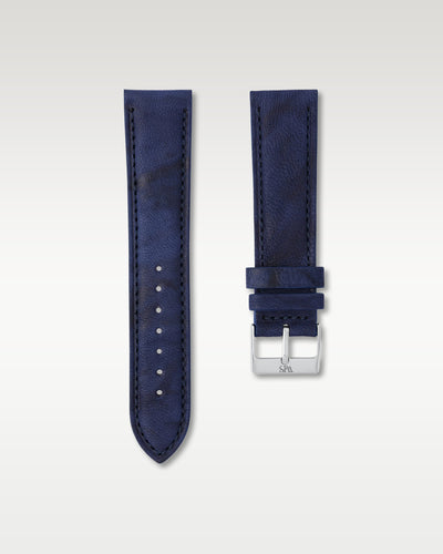 WISSTRAPS 22mm Midnight Blue Italian calf leather watch strap featuring subtle color marble effect and brushed steel buckle