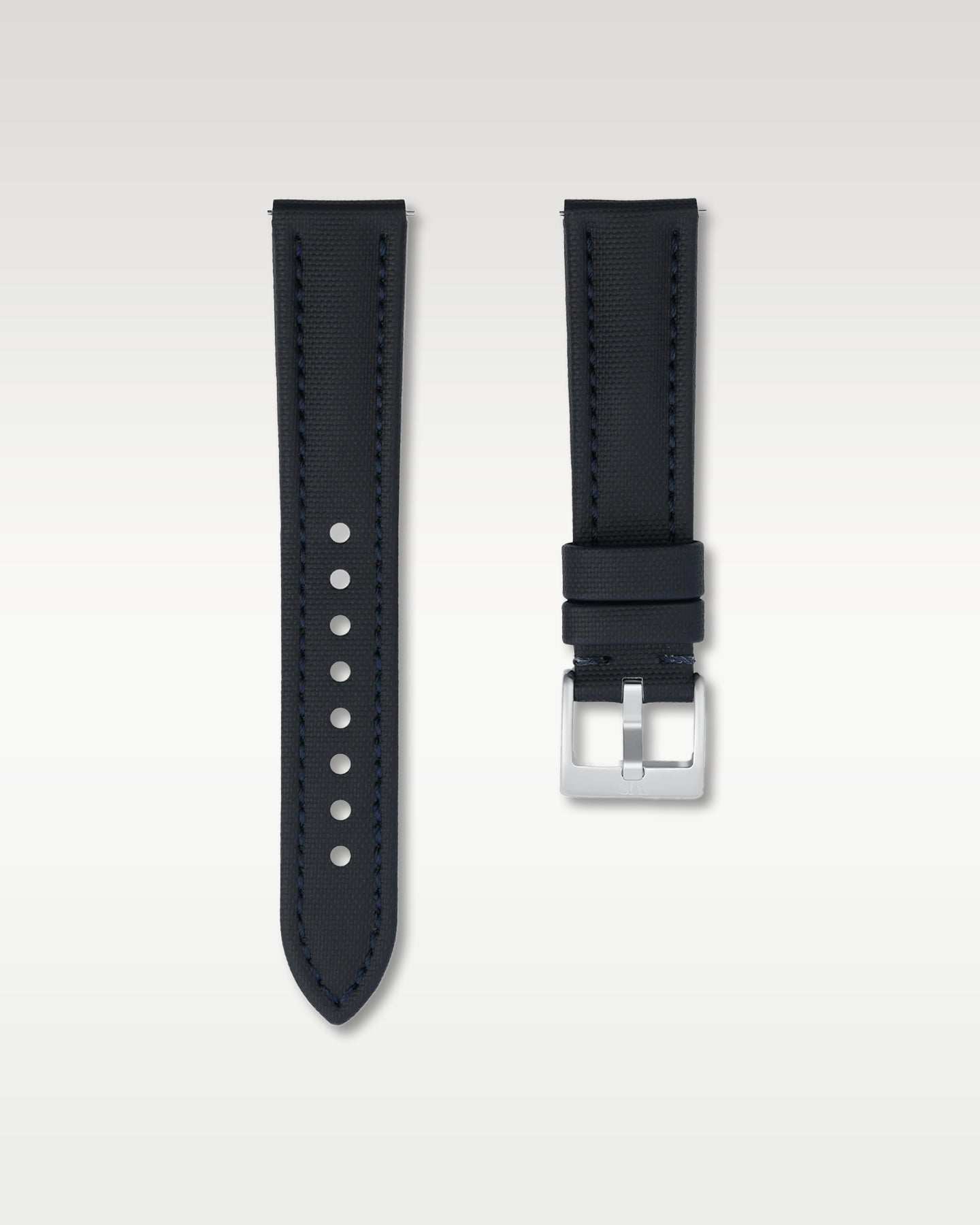 WISSTRAPS 20mm Midnight Blue waterproof sailcloth watch strap featuring quick release spring bars and engraved silver buckle