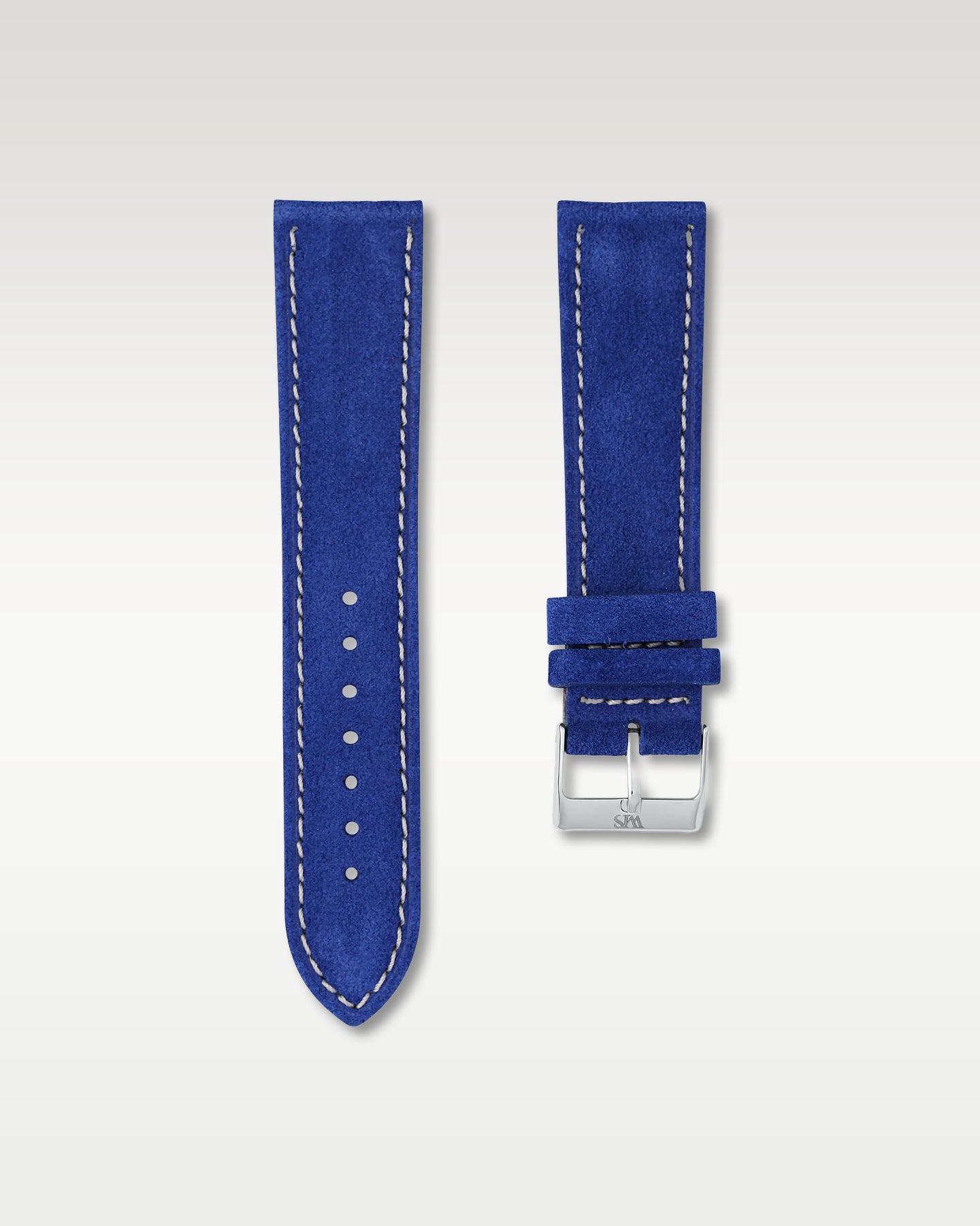 WISSTRAPS 22mm Ocean Blue Italian soft suede leather watch strap featuring light contrast perimeter stitching and a brushed stainless steel buckle