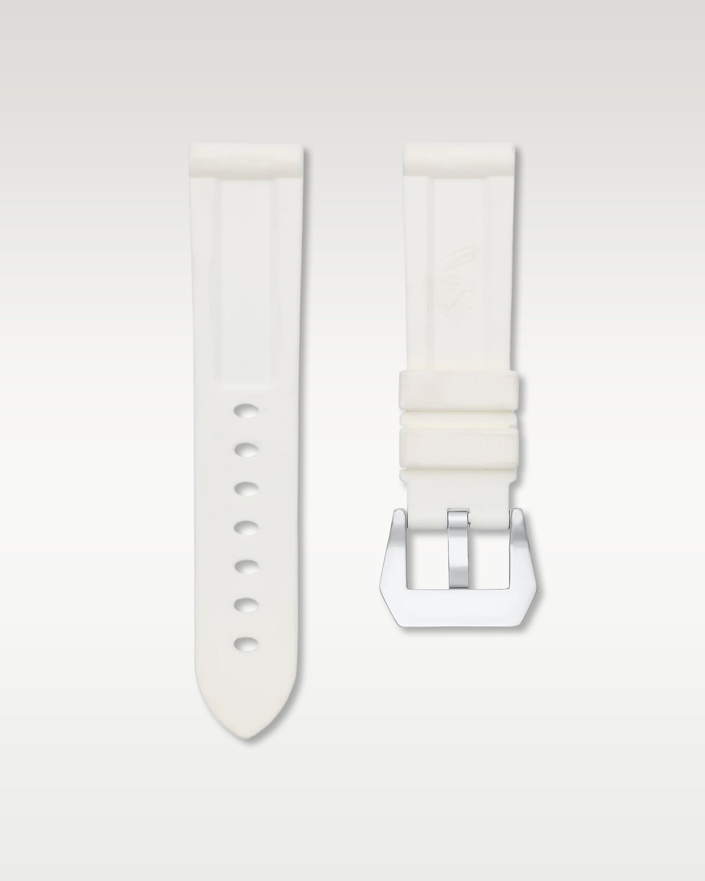 Pair view of WISSTRAPS 22mm Polar White calibrated rubber watch strap with pre-installed silver pin buckle and spring bars