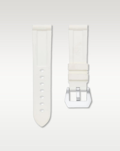 Pair view of WISSTRAPS 24mm Polar White calibrated rubber watch strap showing seamless case alignment and spring bars