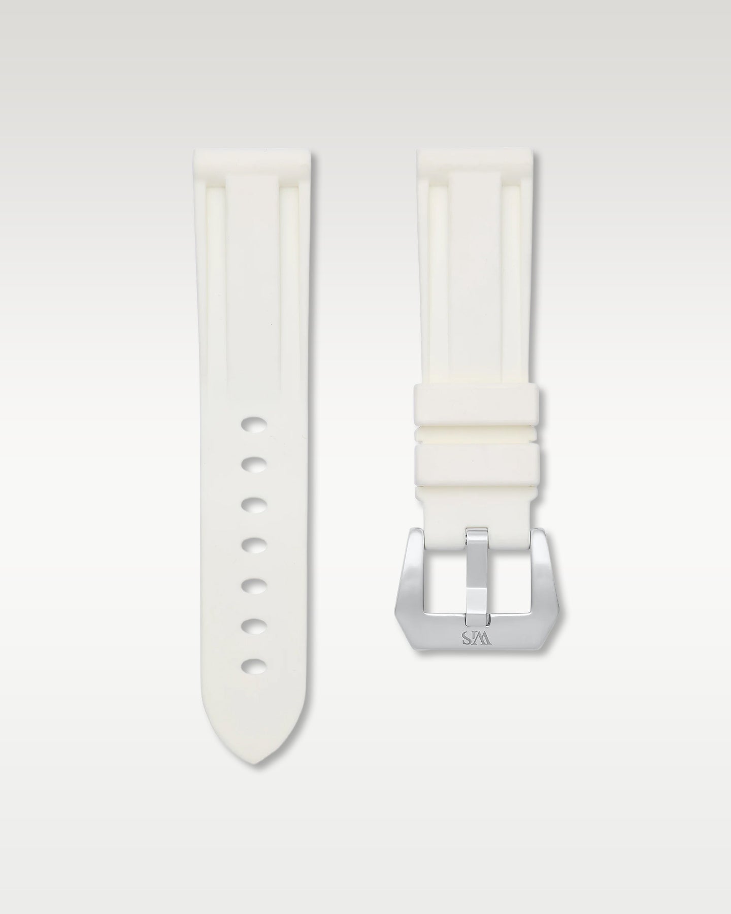 WISSTRAPS 22mm Polar White calibrated rubber watch strap featuring a flush case fit and brushed stainless steel buckle