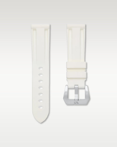 WISSTRAPS 24mm Polar White calibrated rubber watch strap featuring a flush case fit and brushed stainless steel buckle