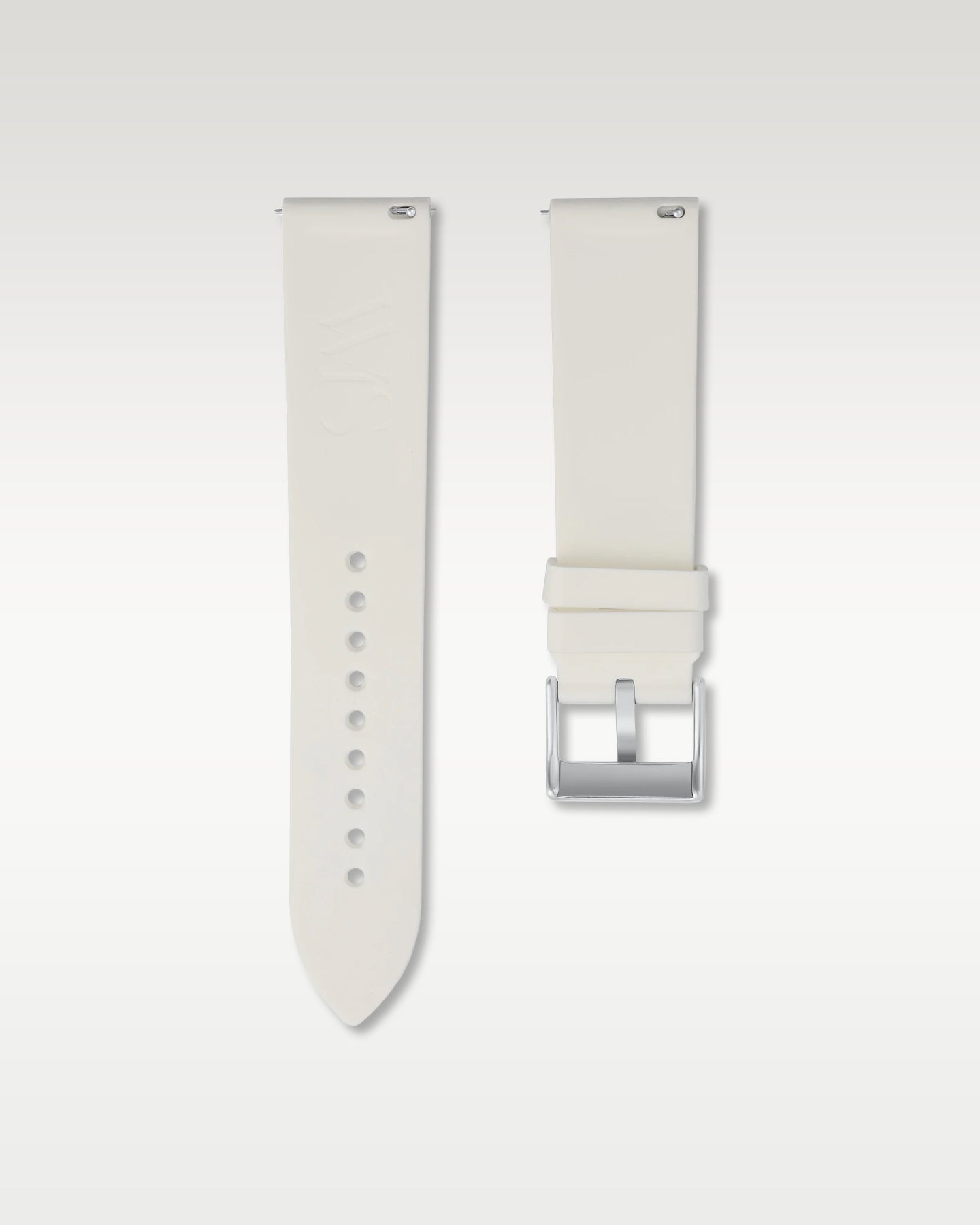 Pair view of WISSTRAPS 22mm Polar White quick release rubber watch strap with pre-installed silver pin buckle and quick release spring bars