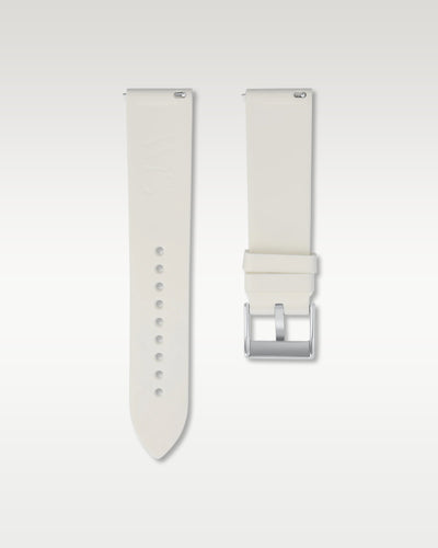 Pair view of WISSTRAPS 22mm Polar White quick release rubber watch strap with pre-installed silver pin buckle and quick release spring bars