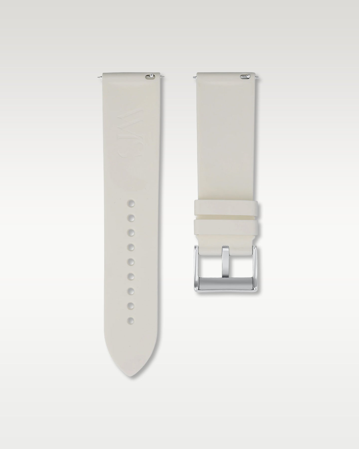 Pair view of WISSTRAPS 24mm Polar White quick release rubber watch strap with pre-installed silver pin buckle and quick release spring bars