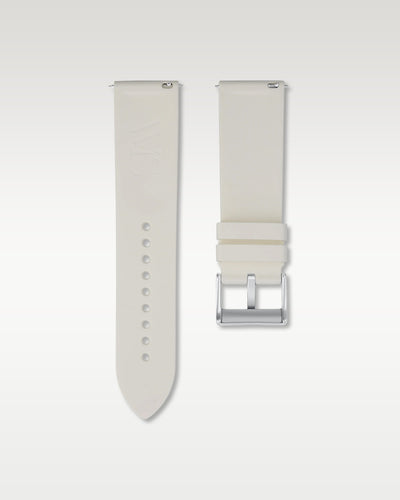 Pair view of WISSTRAPS 24mm Polar White quick release rubber watch strap with pre-installed silver pin buckle and quick release spring bars