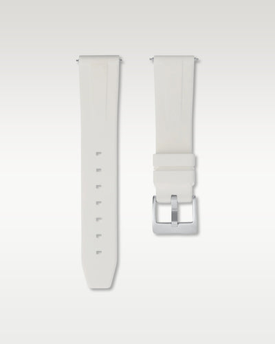 WISSTRAPS 20mm Polar White quick release rubber watch strap featuring a straight lug fit and brushed stainless steel buckle