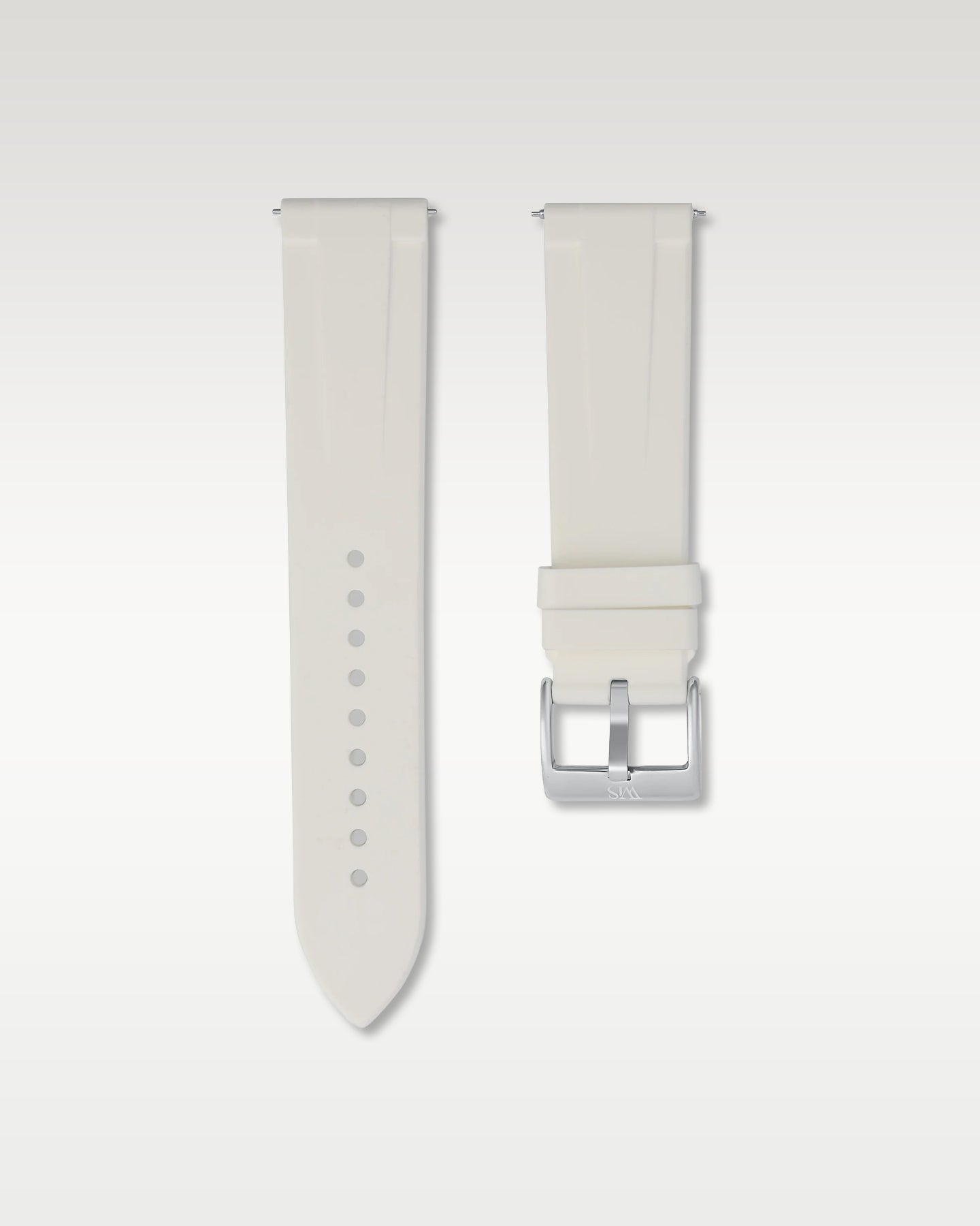 WISSTRAPS 22mm Polar White quick release rubber watch strap featuring a straight lug fit and brushed stainless steel buckle