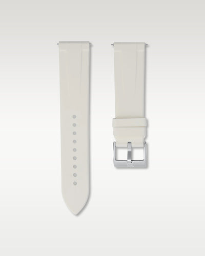 WISSTRAPS 22mm Polar White quick release rubber watch strap featuring a straight lug fit and brushed stainless steel buckle