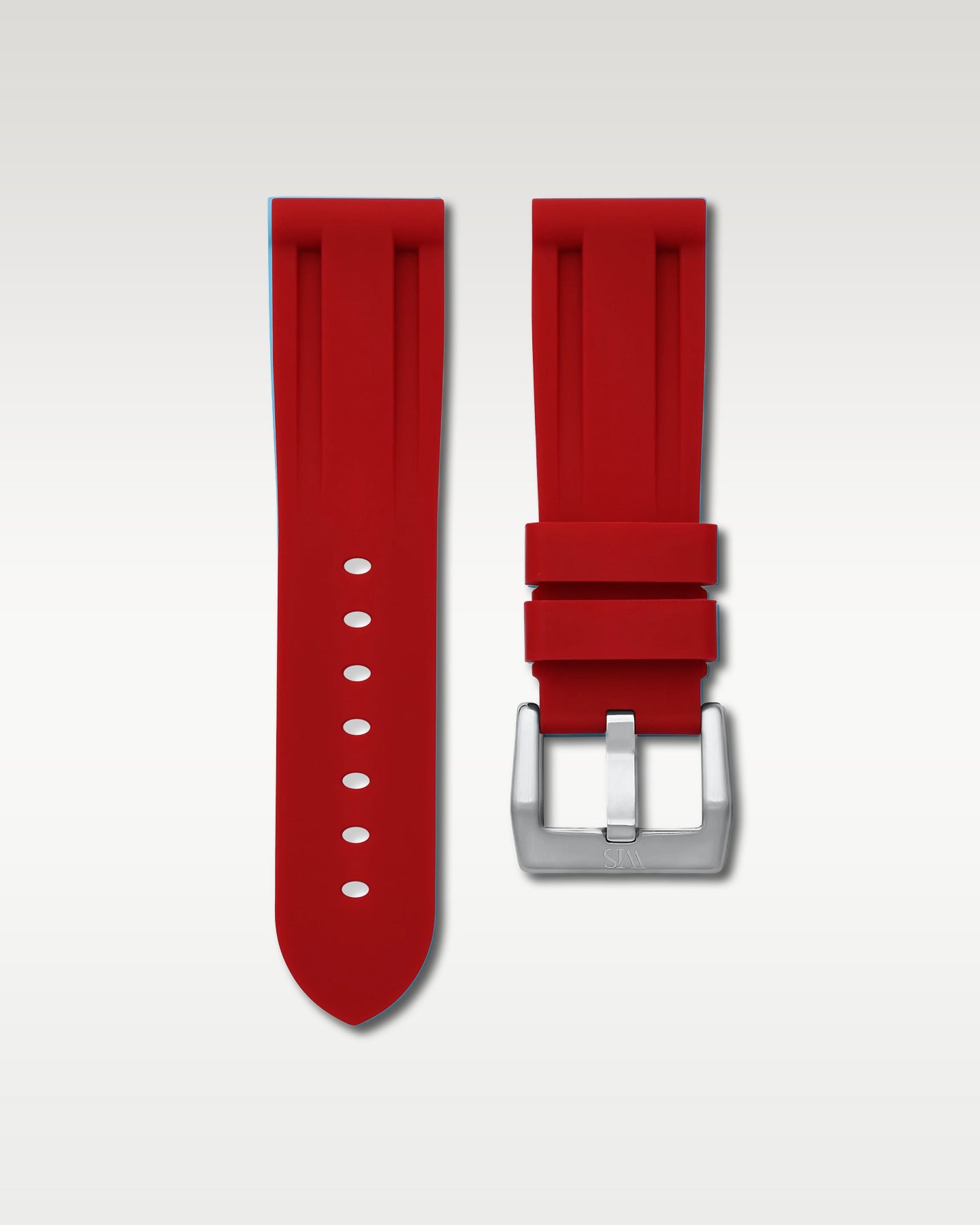 Pair view of WISSTRAPS 24mm Scarlet Red calibrated rubber watch strap showing seamless case alignment and spring bars