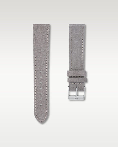 WISSTRAPS 20mm Slate Grey Italian soft suede leather watch strap featuring light contrast perimeter stitching and a brushed stainless steel buckle