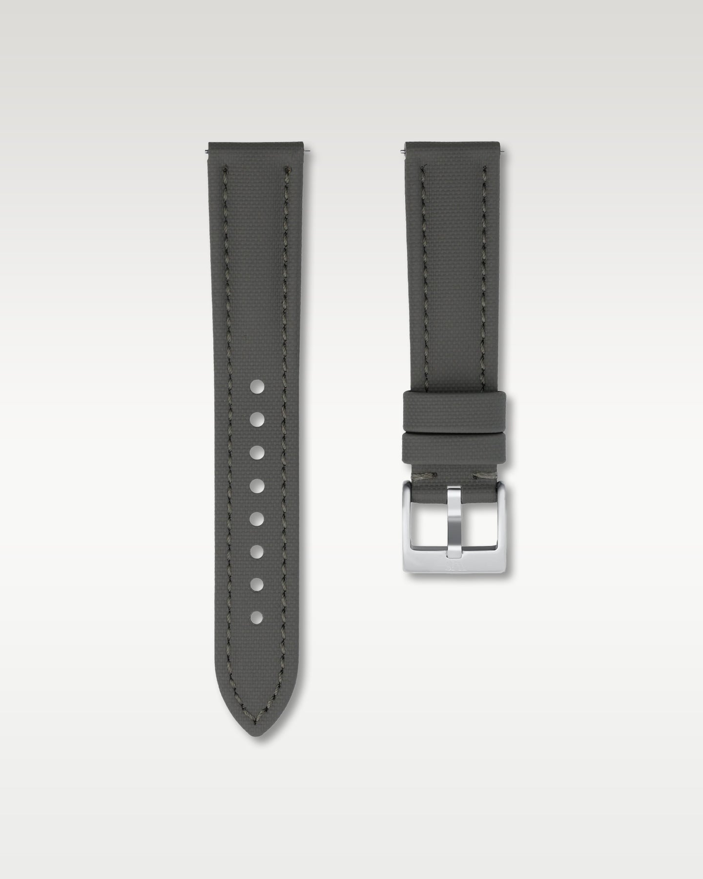 WISSTRAPS 20mm Slate Grey waterproof sailcloth watch strap featuring quick release spring bars and engraved silver buckle