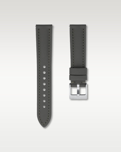 WISSTRAPS 20mm Slate Grey waterproof sailcloth watch strap featuring quick release spring bars and engraved silver buckle