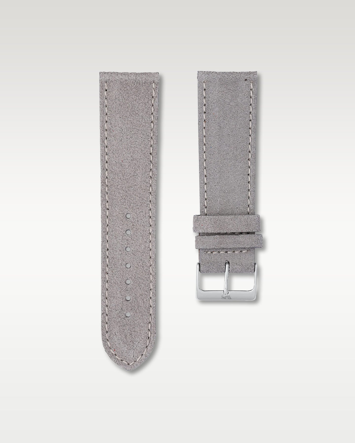 WISSTRAPS 24mm Slate Grey soft suede leather watch strap featuring light contrast perimeter stitching and a brushed stainless steel buckle