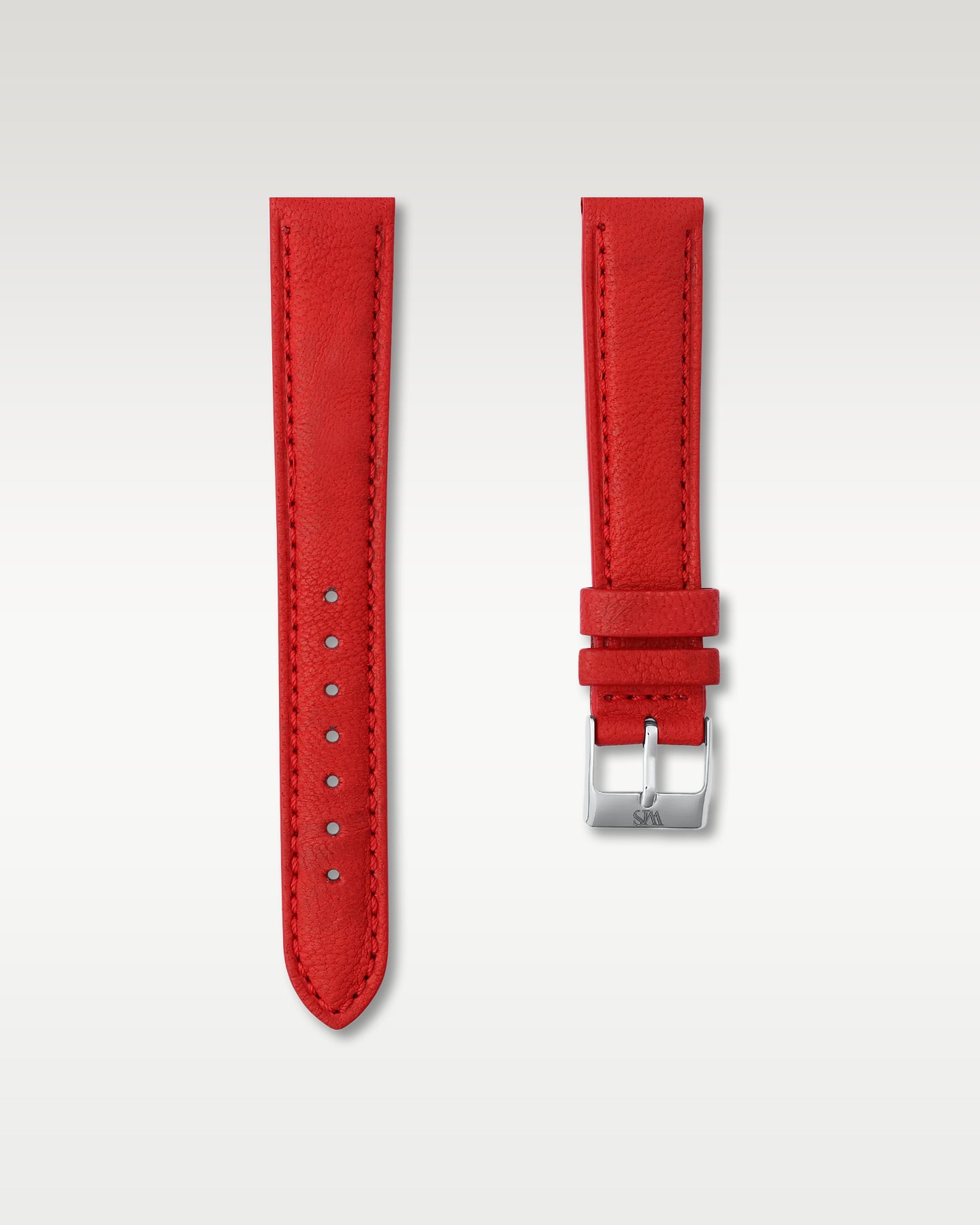 WISSTRAPS 18mm Strawberry Red Italian calf leather watch strap featuring matching red stitching and a stainless steel buckle