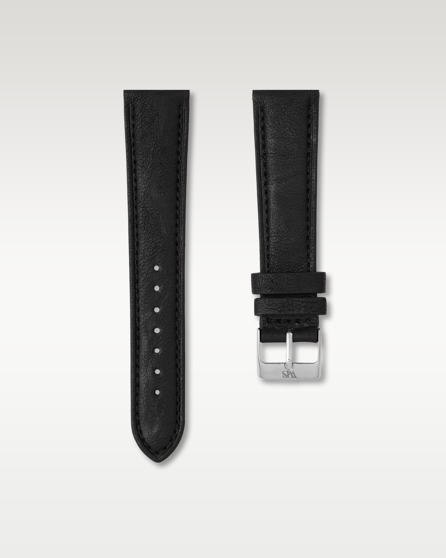 WISSTRAPS 20mm Tuxedo Black Italian calf leather watch strap featuring sleek tonal stitching and a polished stainless steel buckle