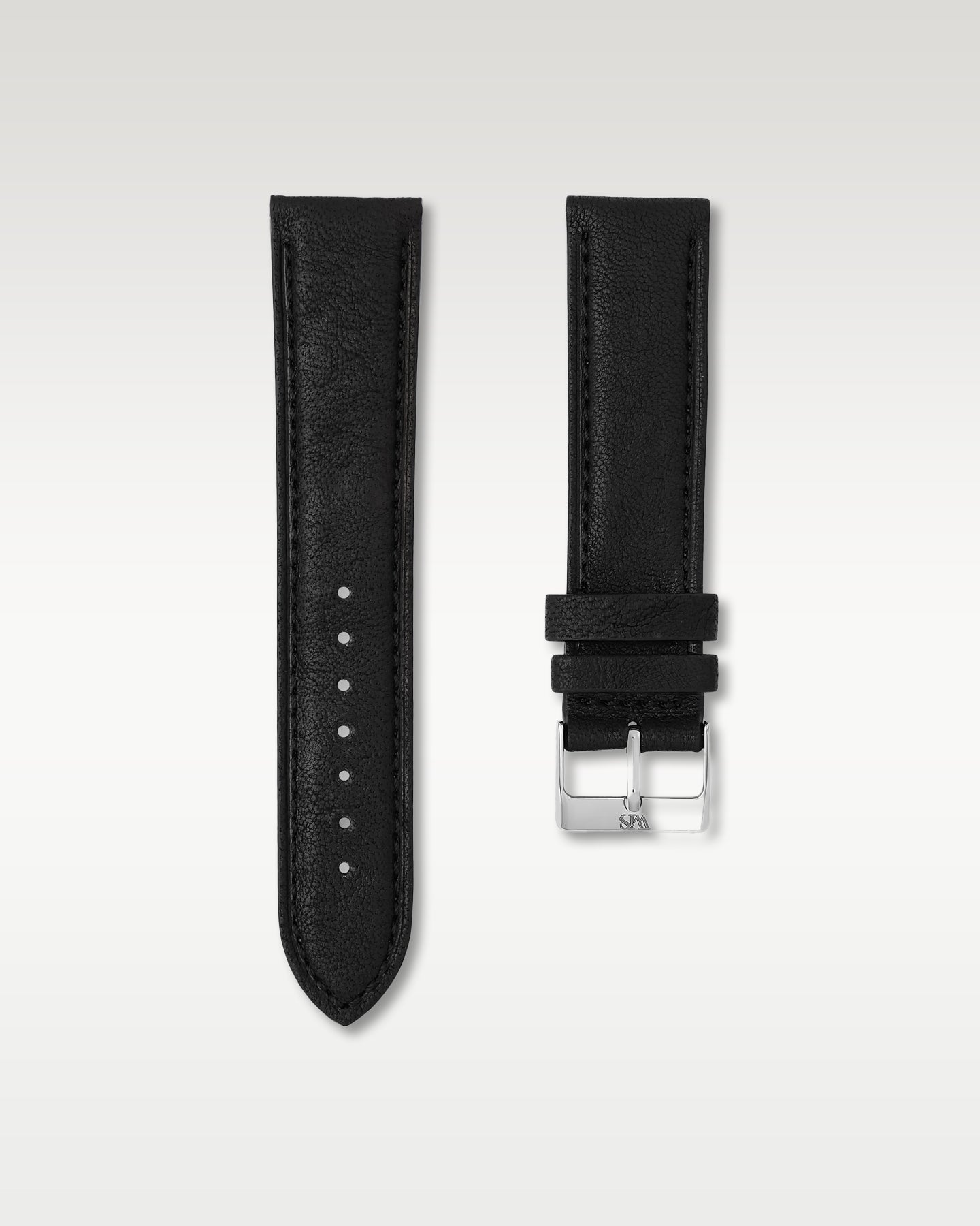 WISSTRAPS Tuxedo Black Italian calf leather watch strap 22mm featuring matching black stitching and a stainless steel pin buckle