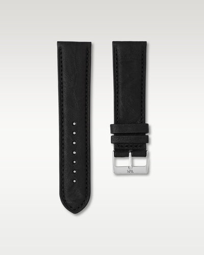 WISSTRAPS Tuxedo Black Italian calf leather watch strap 24mm featuring tonal stitching and a polished stainless steel buckle