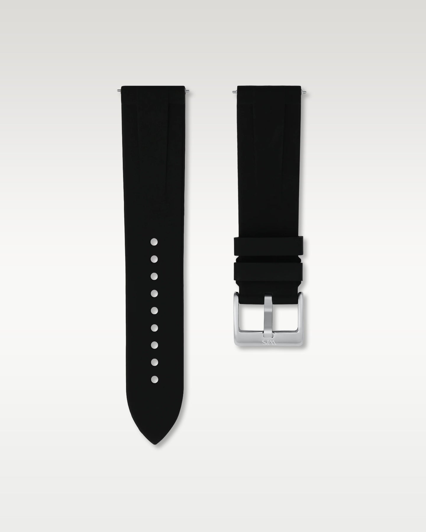 WISSTRAPS 22mm Tuxedo Black quick release rubber watch strap featuring a straight lug fit and brushed stainless steel buckle