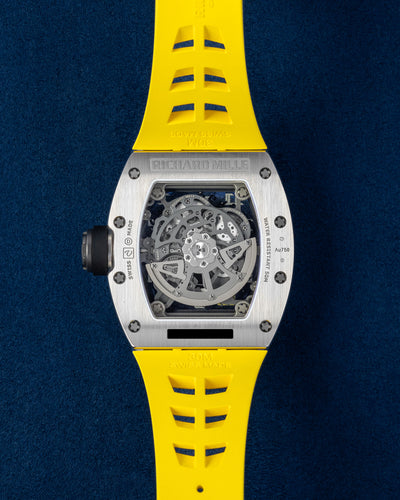50mm White Gold Richard Mille RM030 Yellow Rubber Strap Diamond Bezel Watch