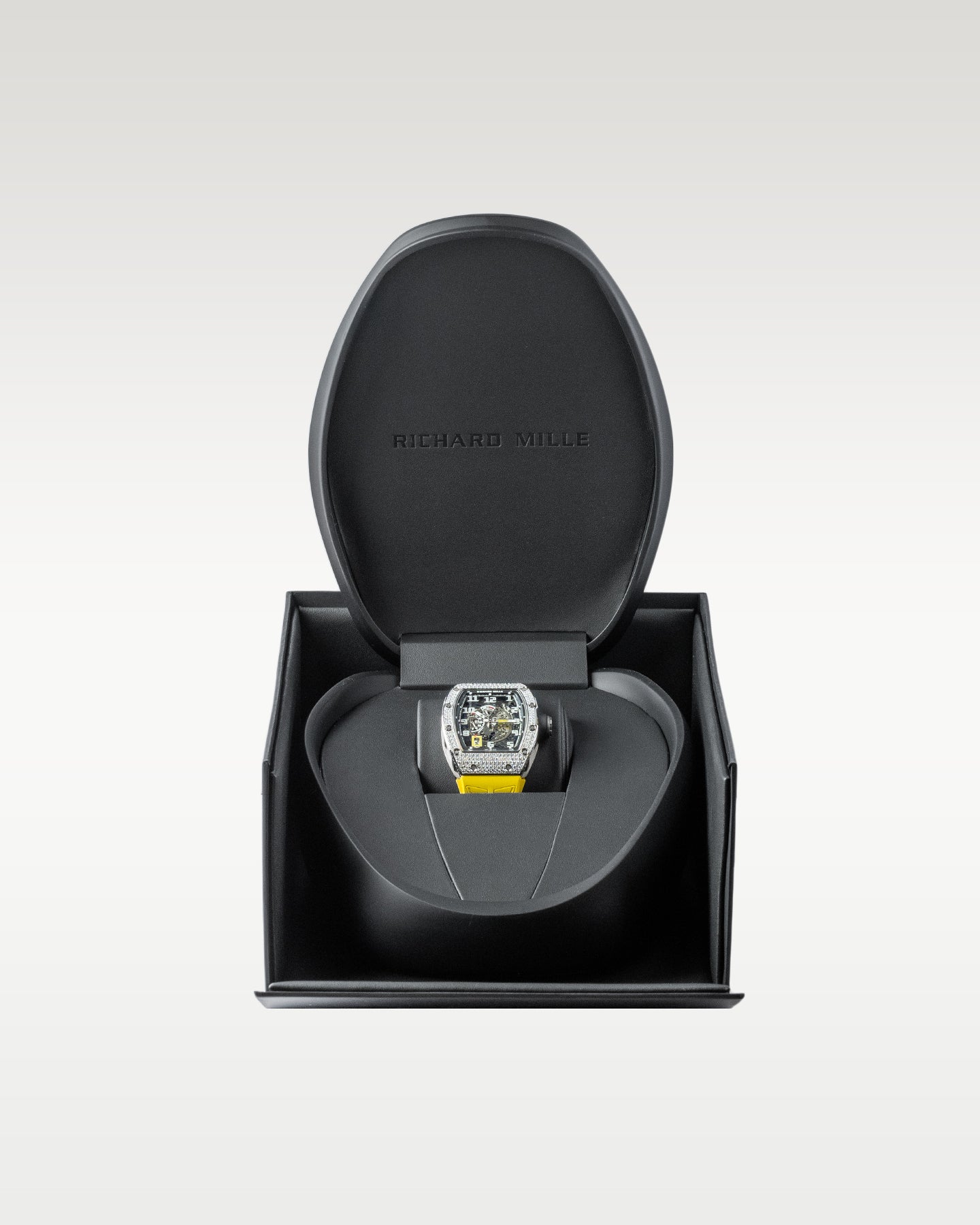 50mm White Gold Richard Mille RM030 Yellow Rubber Strap Diamond Bezel Watch