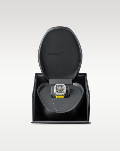 50mm White Gold Richard Mille RM030 Yellow Rubber Strap Diamond Bezel Watch